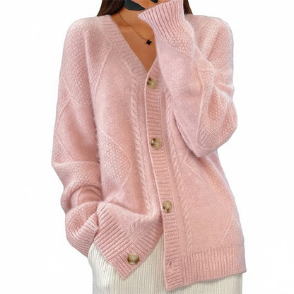 Dames Cardigan met V-hals en Knoopsluiting Lange Mouw Relaxed Fit
