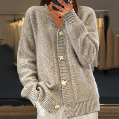 Dames Cardigan met V-hals en Knoopsluiting Lange Mouw Relaxed Fit Grijs
