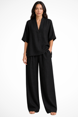 Dames Clothing Set met V-hals Top en Wide Leg Broek Oversized