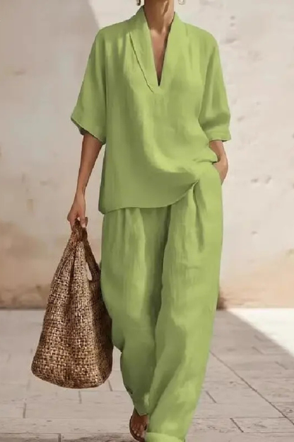 Dames Clothing Set met V-hals Top en Wide Leg Broek Oversized