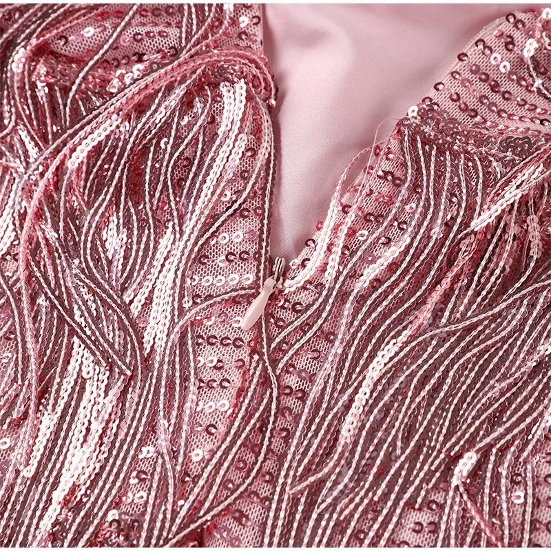 Dames Cocktailjurk met Pailletten en Verenrand