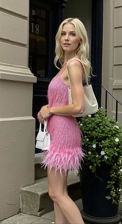 Dames Cocktailjurk met Pailletten en Verenrand