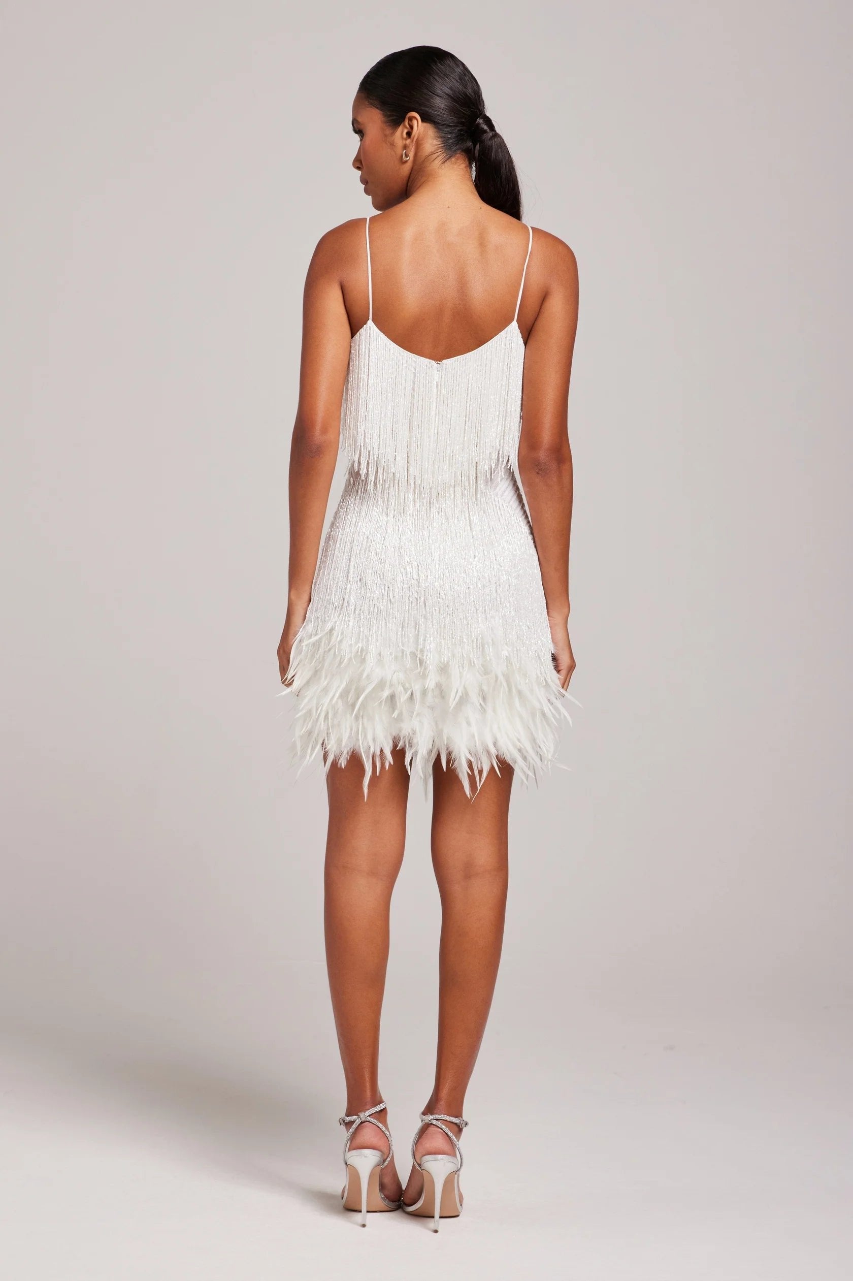 Dames Cocktailjurk Mini met Franje, Veren en V-hals