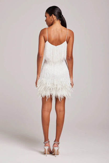 Dames Cocktailjurk Mini met Franje, Veren en V-hals