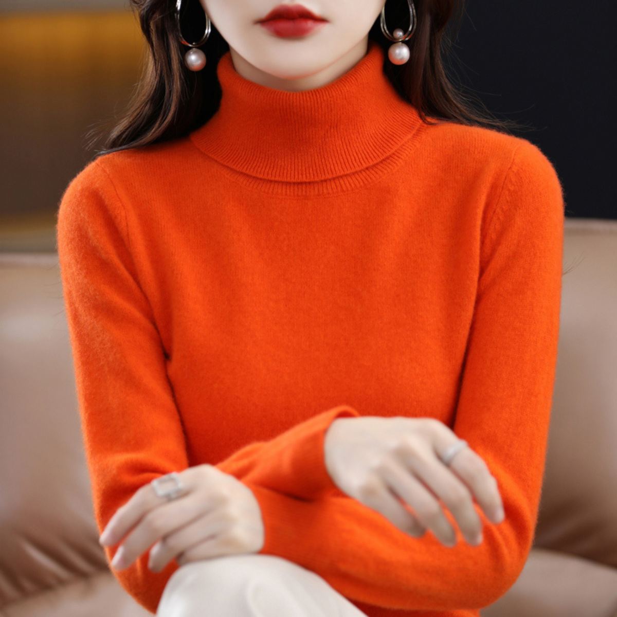 Dames Coltrui met Lange Mouwen en Slim Fit Oranje