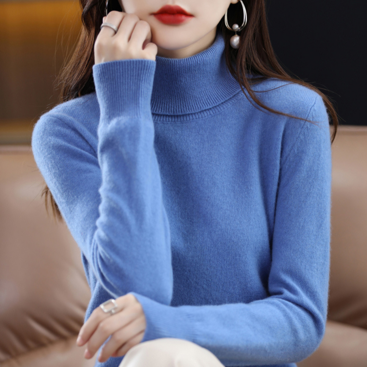 Dames Coltrui met Lange Mouwen en Slim Fit Blauw