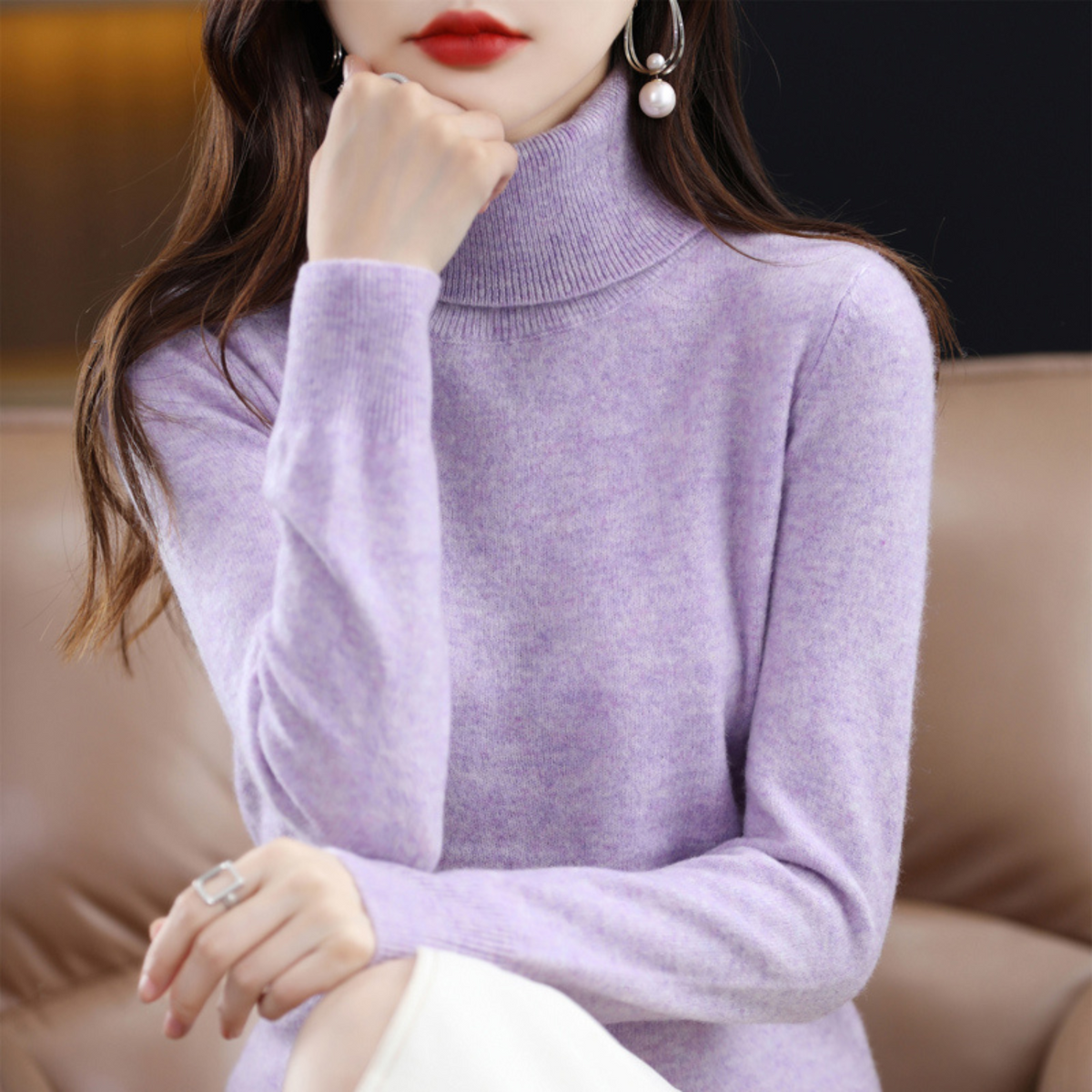 Dames Coltrui met Lange Mouwen en Slim Fit Lila