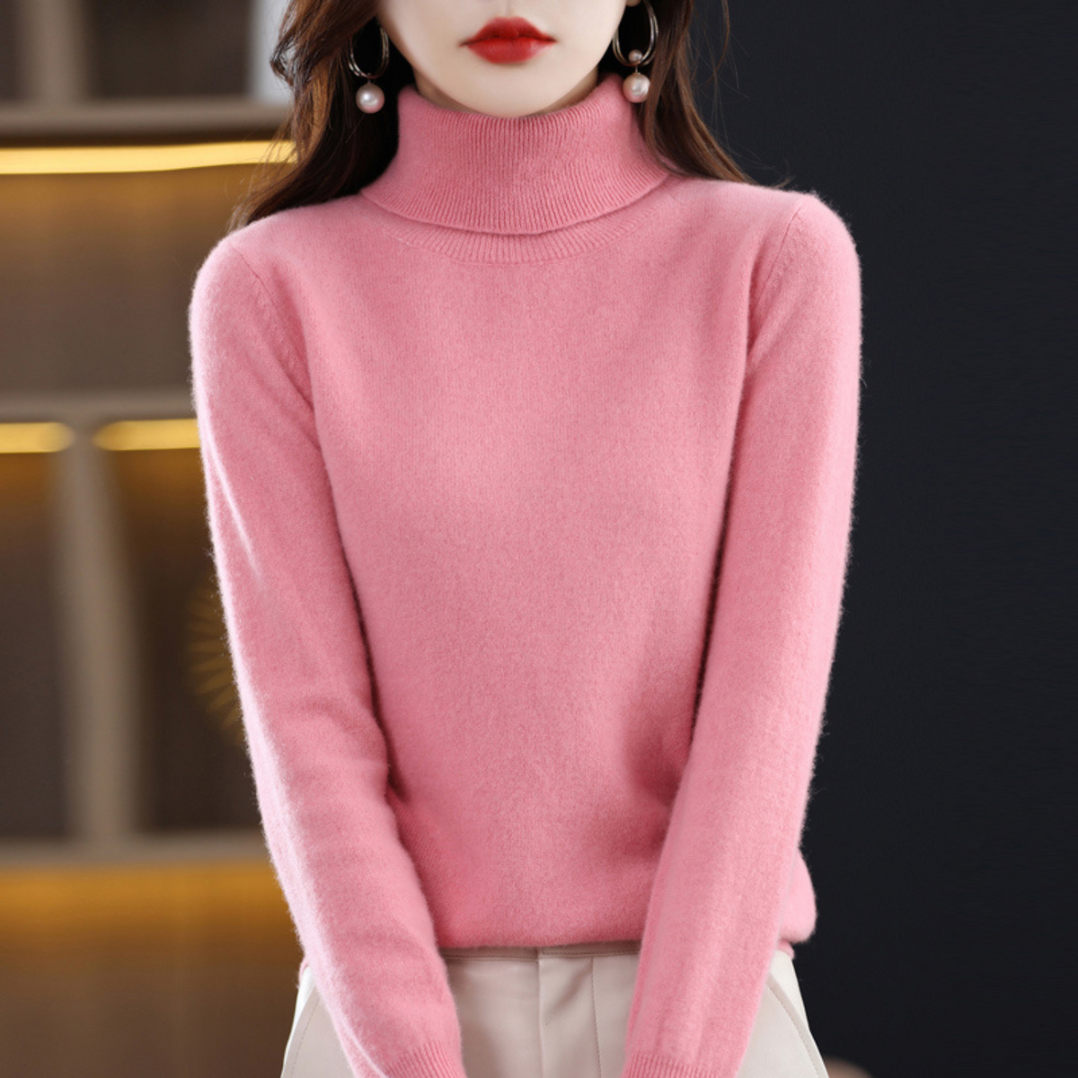 Dames Coltrui met Lange Mouwen en Slim Fit Roze