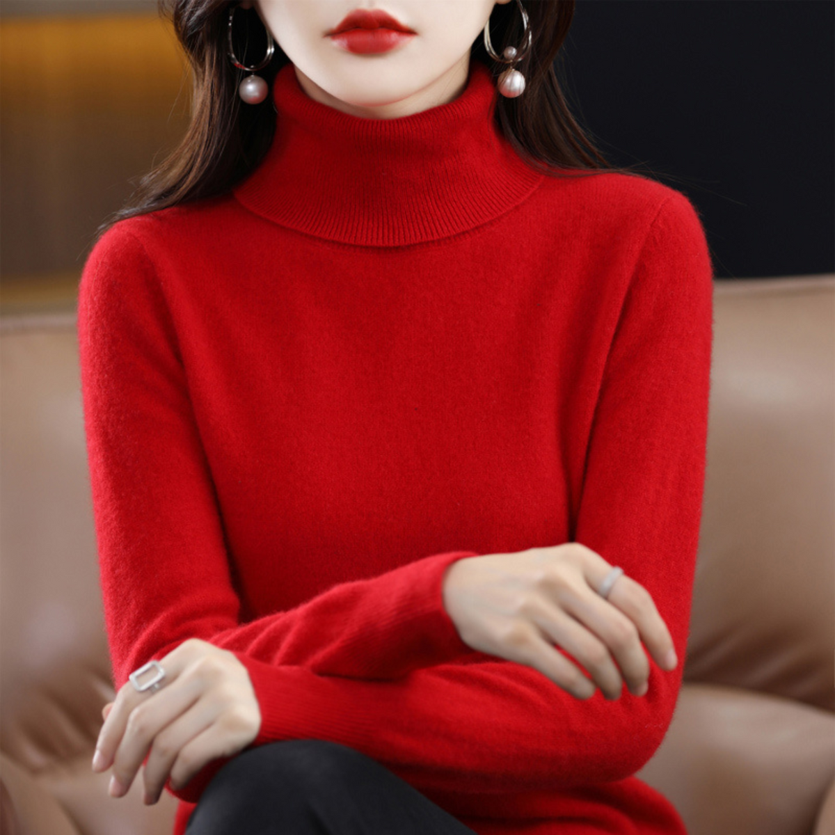 Dames Coltrui met Lange Mouwen en Slim Fit Rood
