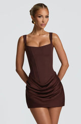 Dames Corset Jurk met Gedrapeerde Rok en Vetersluiting op de Rug