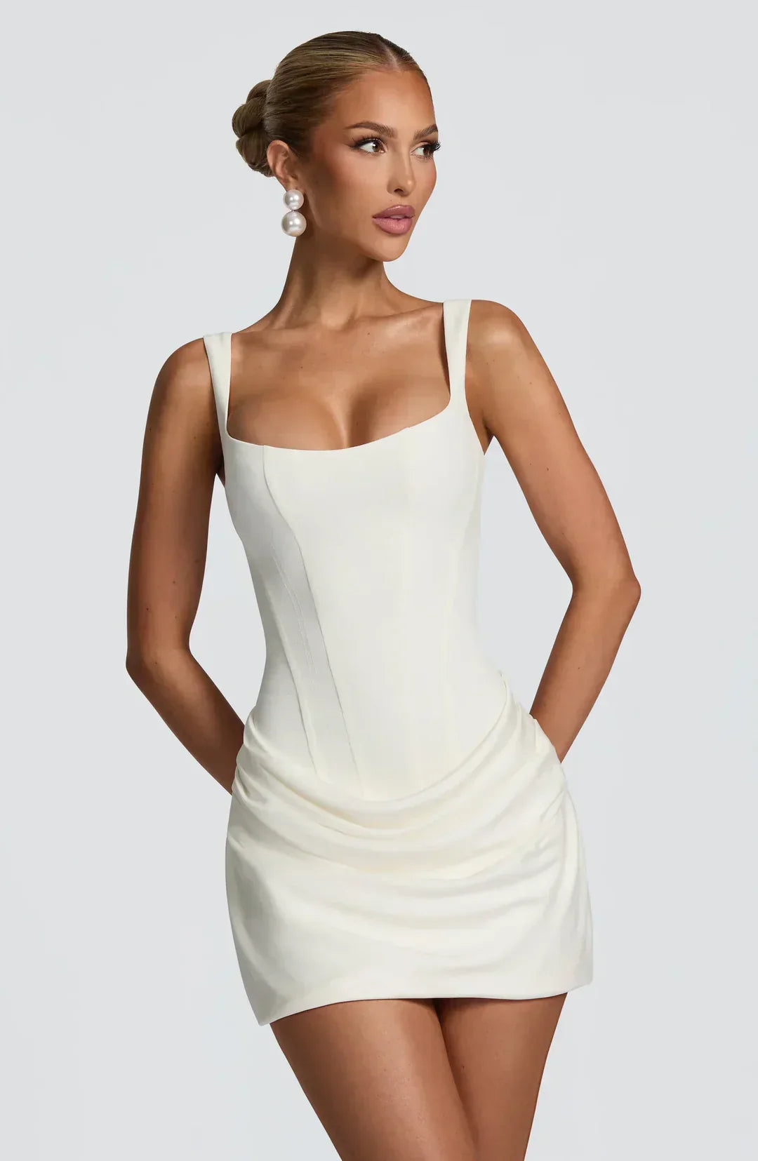 Dames Corset Jurk met Gedrapeerde Rok en Vetersluiting op de Rug