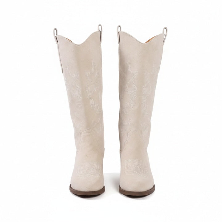 Dames Cowboy Boots Kniehoog met Borduurwerk en Blokhak