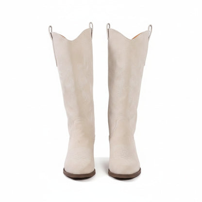 Dames Cowboy Boots Kniehoog met Borduurwerk en Blokhak