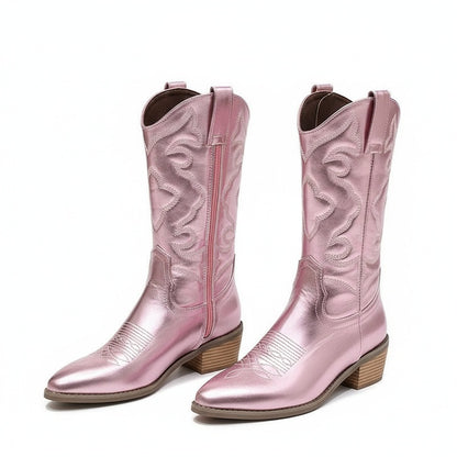 Dames Cowboylaarzen met Metallic Afwerking en Geborduurde Schacht