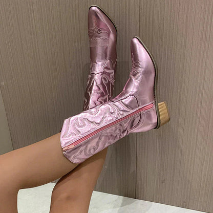 Dames Cowboylaarzen met Metallic Afwerking en Geborduurde Schacht