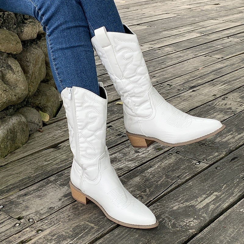 Dames Cowboylaarzen met Metallic Afwerking en Geborduurde Schacht Wit