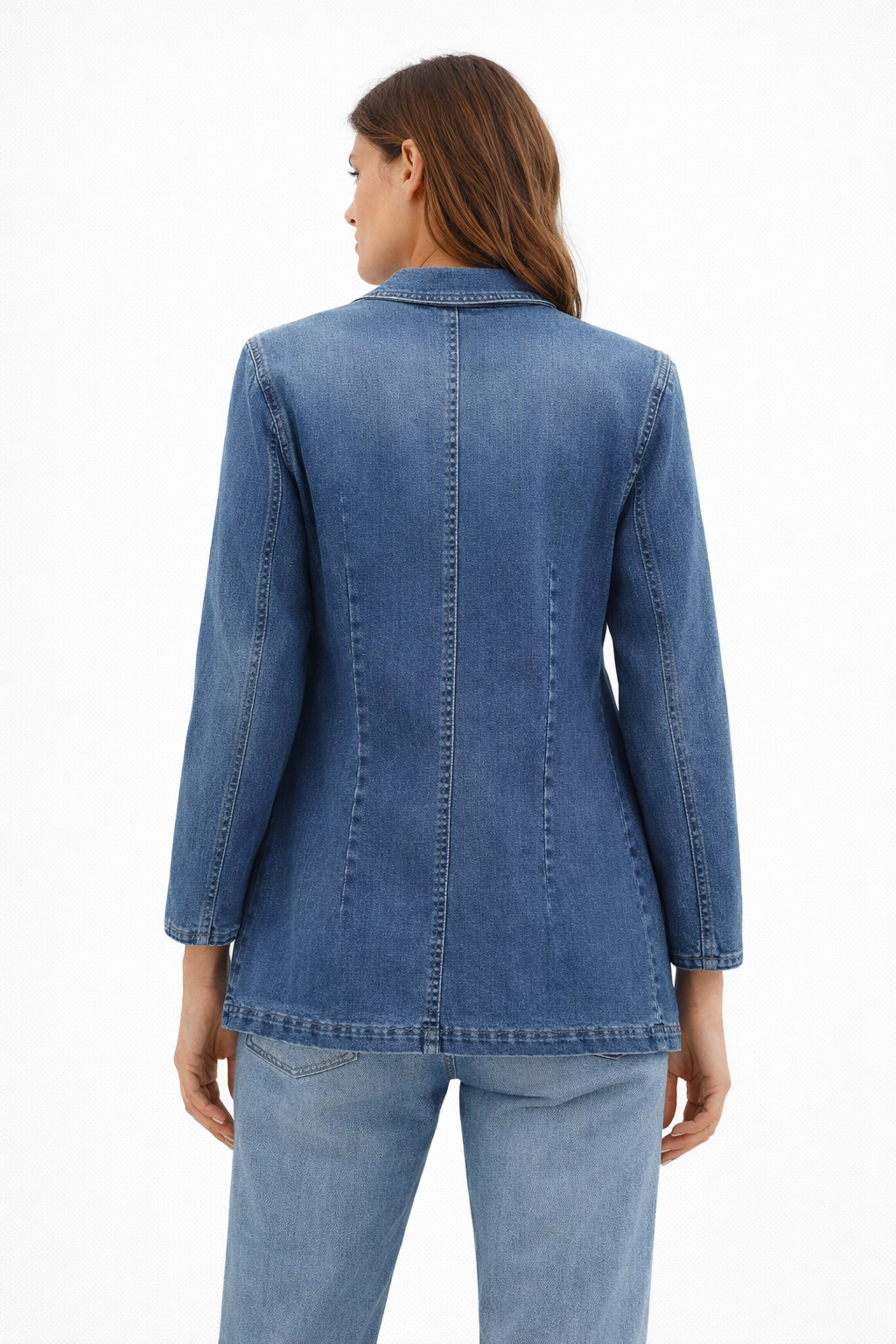 Dames Denim Blazer met Revers Kraag en Knoopsluiting