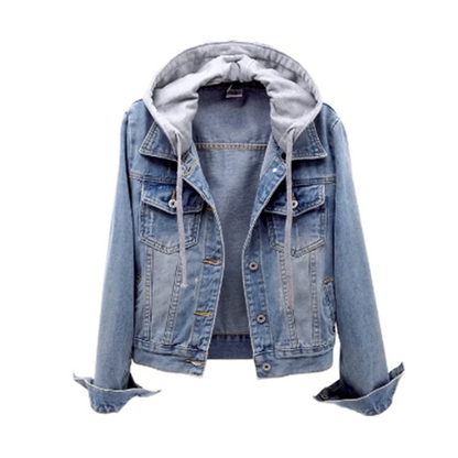 Dames Denim Jacket met Afneembare Capuchon en Knoopsluiting