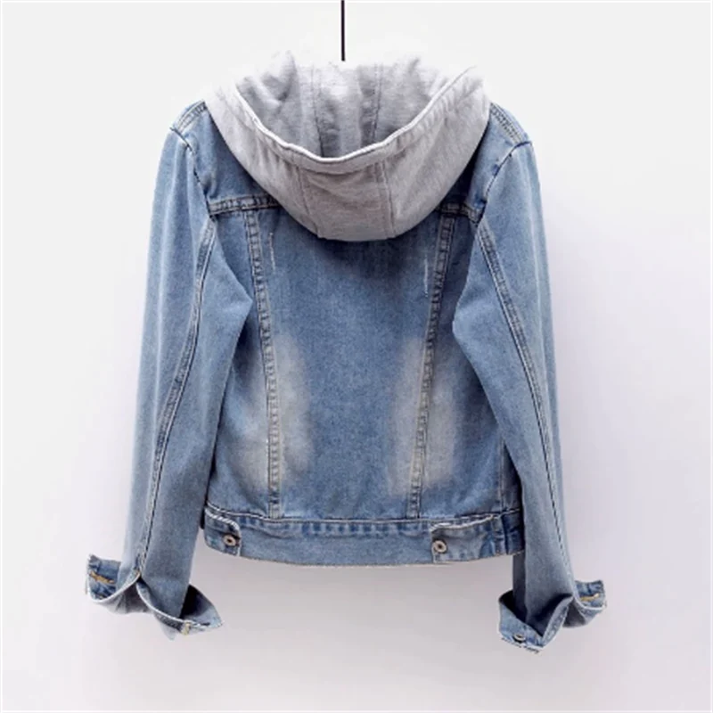 Dames Denim Jacket met Afneembare Capuchon en Knoopsluiting