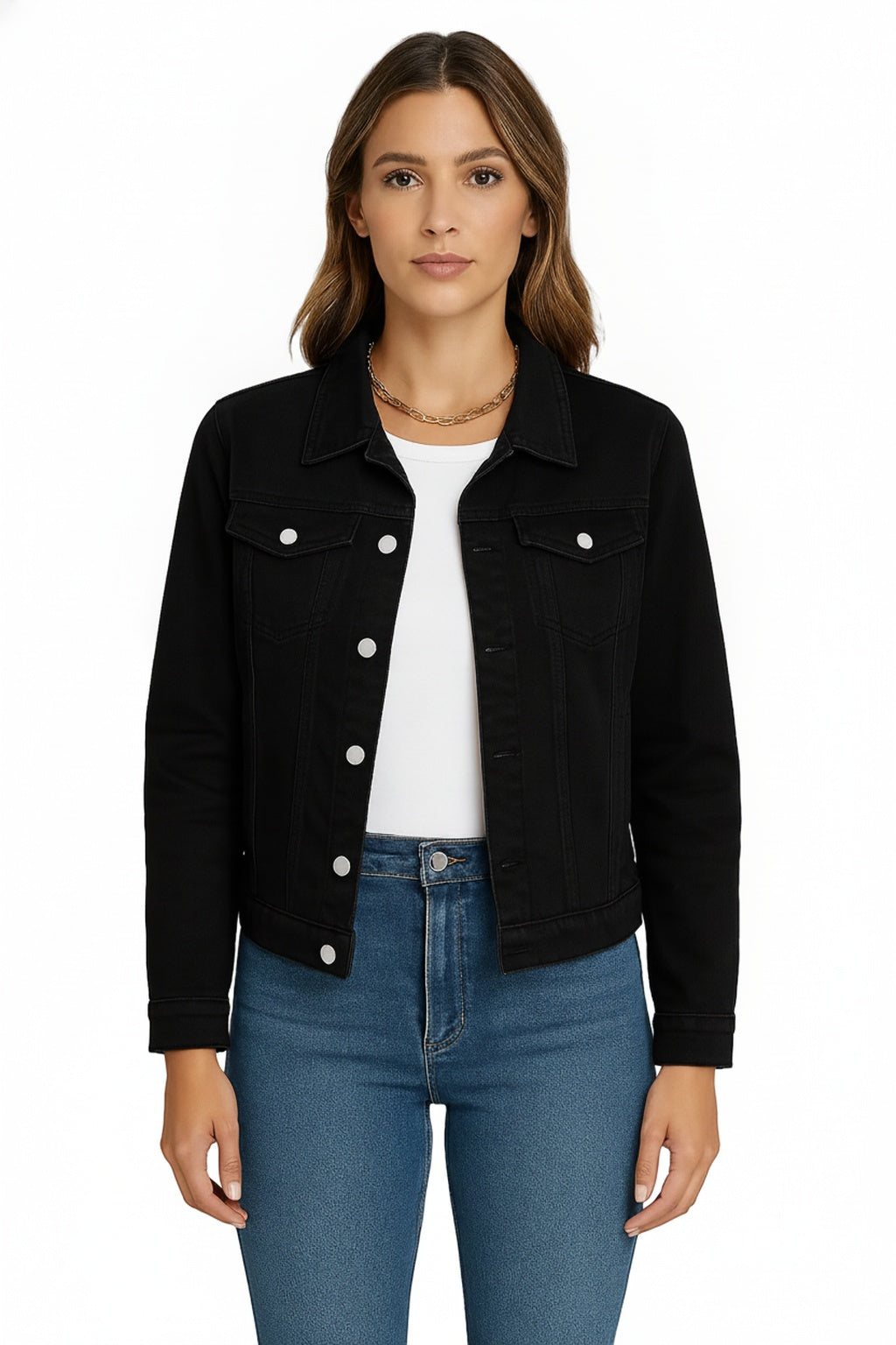 Dames Denim Jacket met Knoopsluiting en Borstzakken