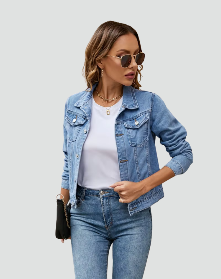Dames Denim Jacket met Knoopsluiting en Borstzakken