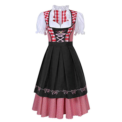 Dames Dirndl Jurk met Geruit Patroon en Schort voor Oktoberfest Zwart