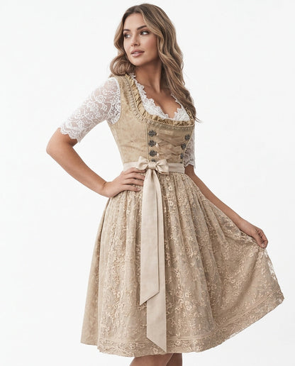 Dames Dirndl Jurk met Kanten Blouse en Vetersluiting