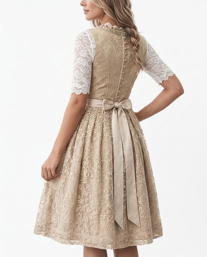 Dames Dirndl Jurk met Kanten Blouse en Vetersluiting
