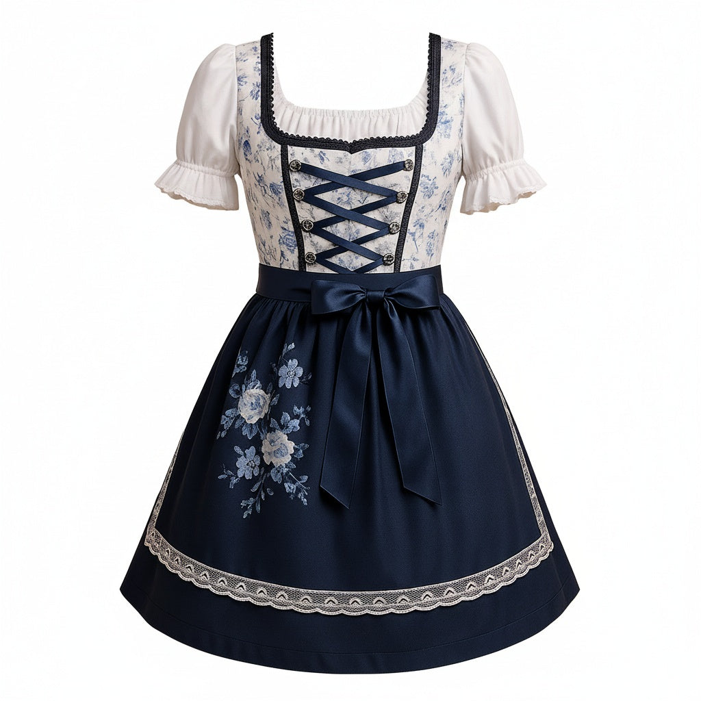 Dames Dirndl Jurk met Kanten Details, Schort en Vetersluiting voor Oktoberfest