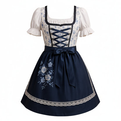Dames Dirndl Jurk met Kanten Details, Schort en Vetersluiting voor Oktoberfest