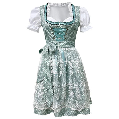 Dames Dirndl Jurk met Kanten Schort en Vetersluiting | Beierse Oktoberfest Jurk