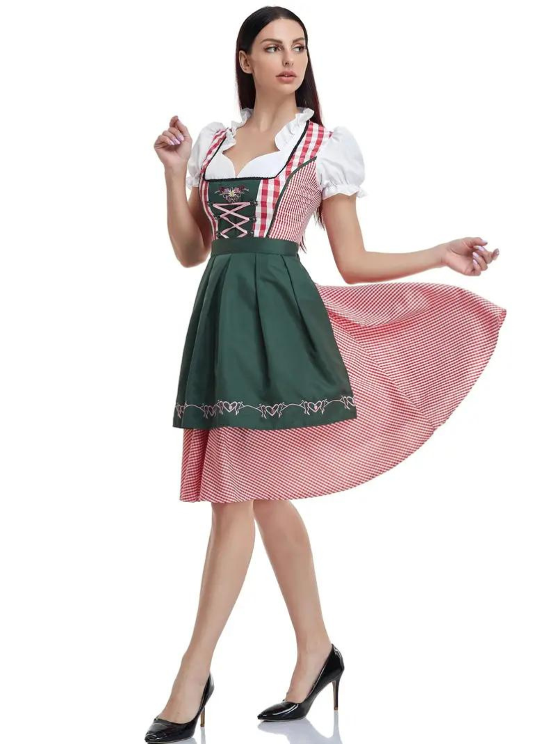 Dames Dirndl Jurk met Schort en Vetersluiting voor Oktoberfest
