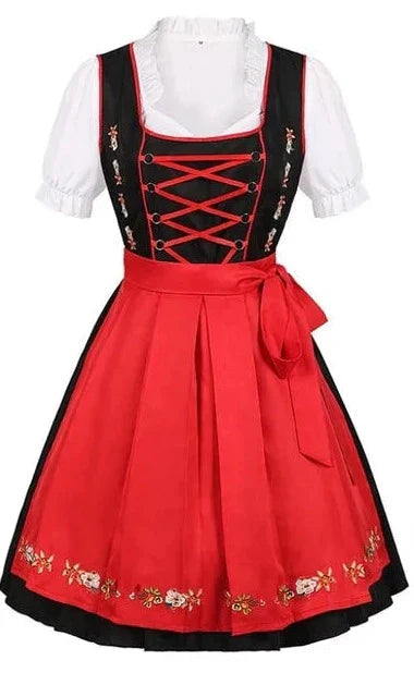 Dames Dirndl Jurk met Vetersluiting en Schort voor Oktoberfest Rood