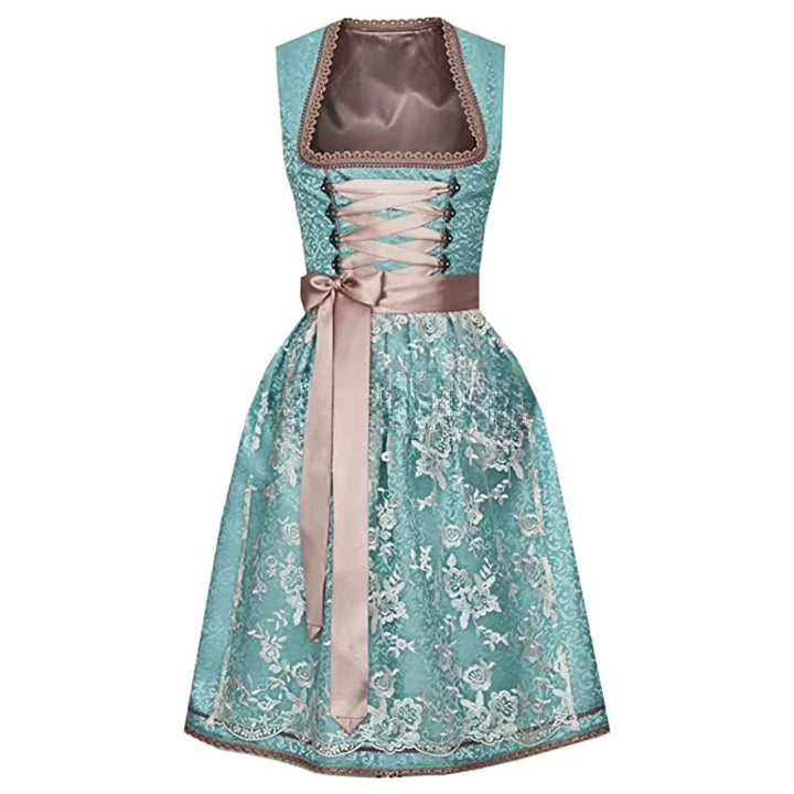 Dames Dirndl Jurk met Vetersluiting en Schort voor Oktoberfest Groen