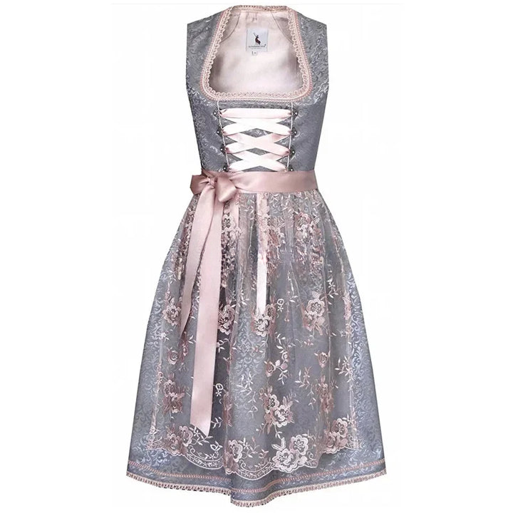 Dames Dirndl Jurk met Vetersluiting en Schort voor Oktoberfest Zilver