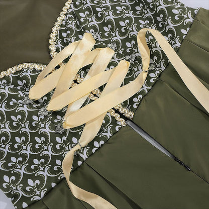 Dames Dirndl Jurk Mouwloos met Bloemenborduursel, Schort en Vetersluiting