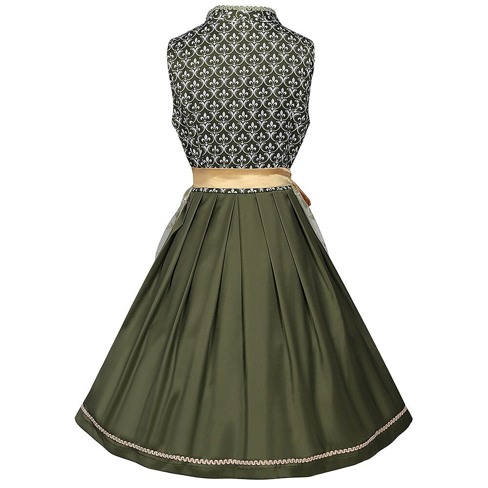 Dames Dirndl Jurk Mouwloos met Bloemenborduursel, Schort en Vetersluiting
