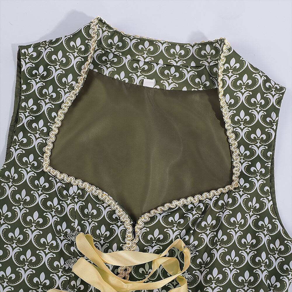 Dames Dirndl Jurk Mouwloos met Bloemenborduursel, Schort en Vetersluiting
