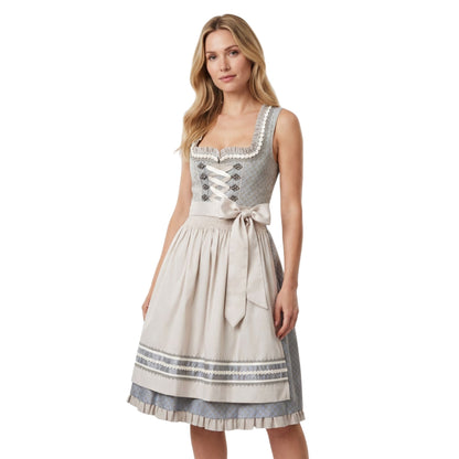 Dames Dirndl Midi-jurk Mouwloos met Schort en Vetersluiting