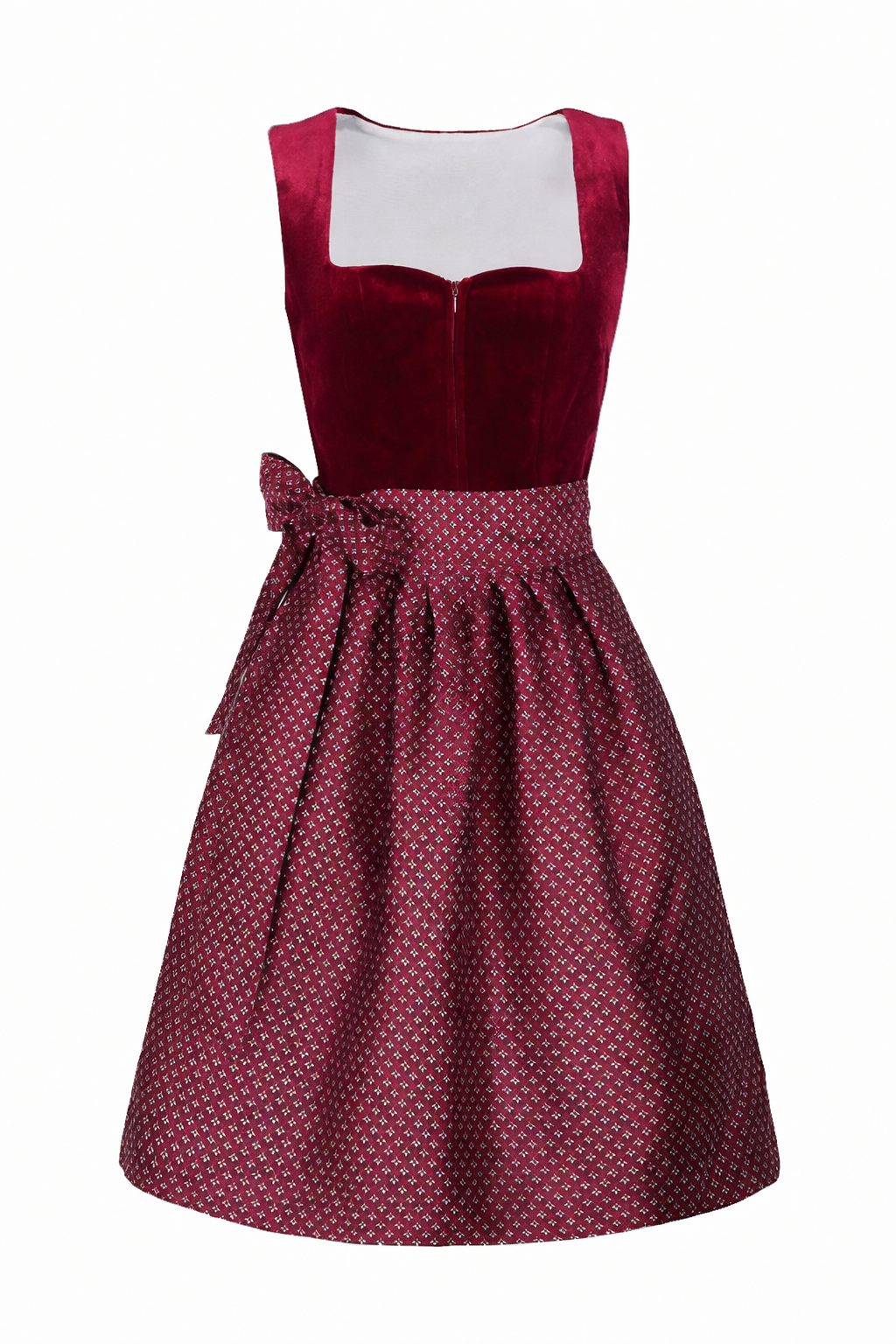 Dames Dirndl Set Mouwloos met Vierkante Hals en Schort Donkerrood