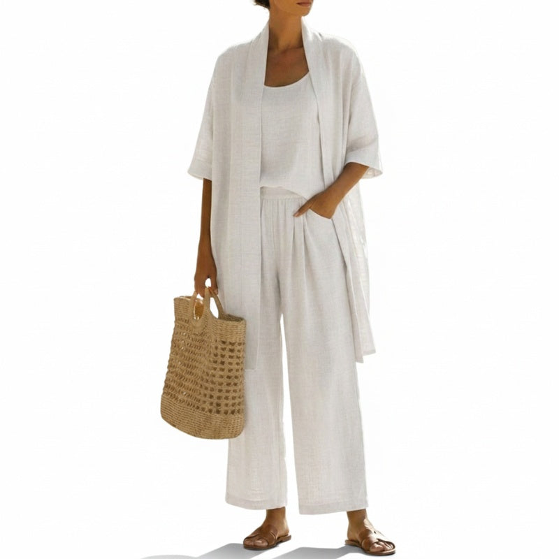 Dames Driedelig Kledingset met Kimono Cardigan, Top en Wijde Broek