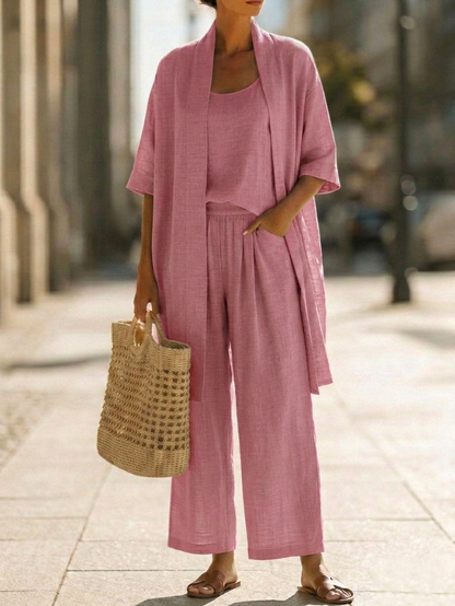 Dames Driedelig Kledingset met Kimono Cardigan, Top en Wijde Broek