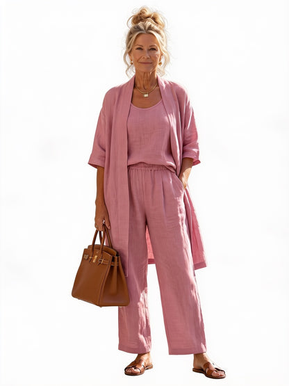 Dames Driedelig Kledingset met Longline Cardigan, Tank Top en Wijde Broek