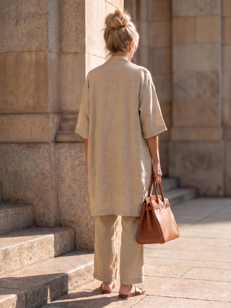 Dames Driedelig Kledingset met Longline Cardigan, Tank Top en Wijde Broek