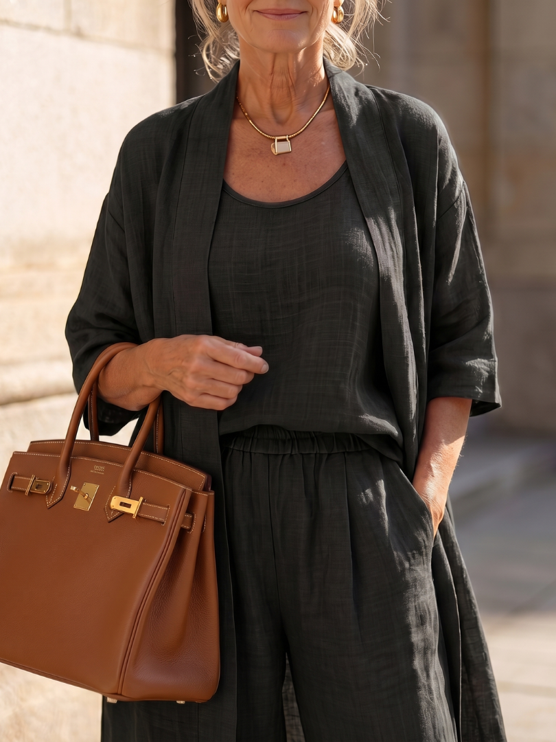 Dames Driedelig Kledingset met Longline Cardigan, Tank Top en Wijde Broek