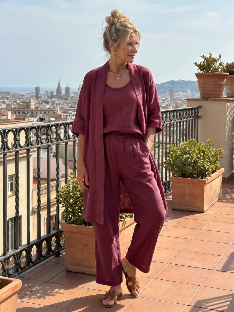 Dames Driedelig Kledingset met Longline Cardigan, Tank Top en Wijde Broek