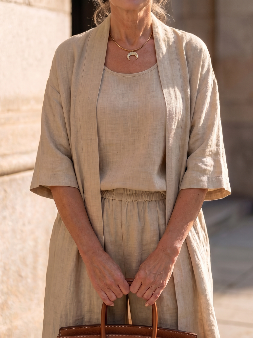 Dames Driedelig Kledingset met Longline Cardigan, Tank Top en Wijde Broek