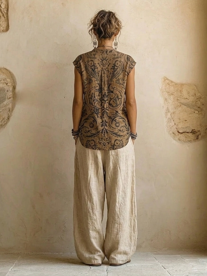 Dames Driedelig Kledingset met Wide-Leg Broek, Blouse en Lange Cardigan