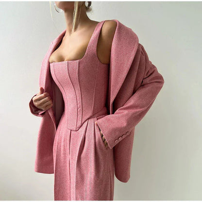 Dames Driedelig Kostuum met Corset Top, Blazer en Wijde Broek
