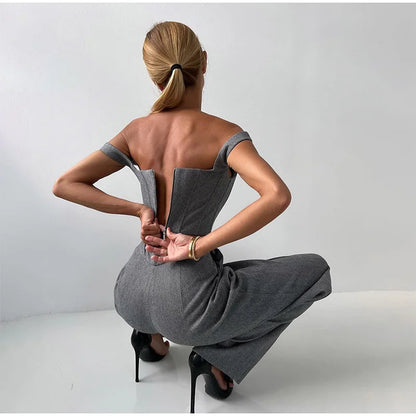 Dames Driedelig Kostuum met Corset Top, Blazer en Wijde Broek